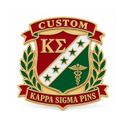 Gold-tone custom Kappa Sigma pin with detailed enamel fraternity emblem