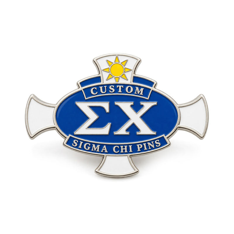 Silver-tone custom Sigma Chi pin with detailed enamel fraternity emblem