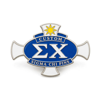 Silver-tone custom Sigma Chi pin with detailed enamel fraternity emblem