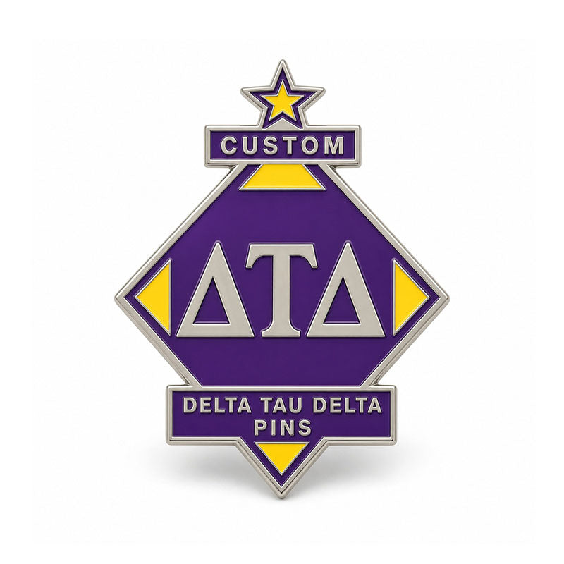 Silver-tone custom Delta Tau Delta pin with detailed enamel fraternity emblem