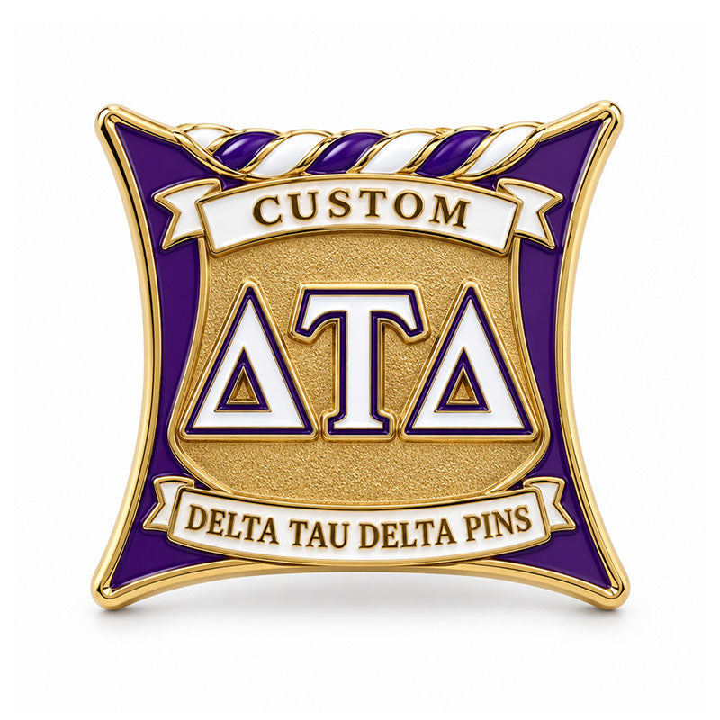 Gold-tone custom Delta Tau Delta pin with detailed enamel fraternity emblem