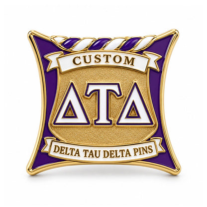 Gold-tone custom Delta Tau Delta pin with detailed enamel fraternity emblem