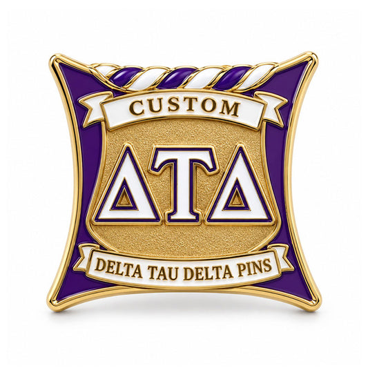 Gold-tone custom Delta Tau Delta pin with detailed enamel fraternity emblem