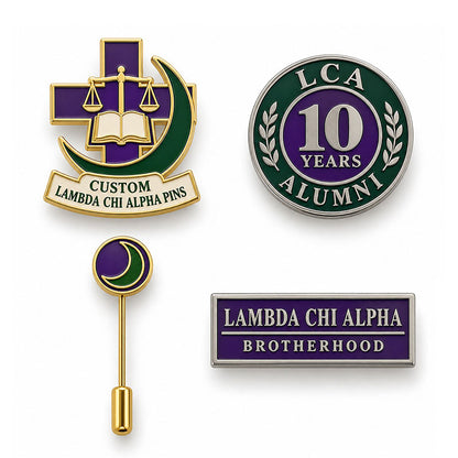 Custom Lambda Chi Alpha pin displayed in a black presentation case