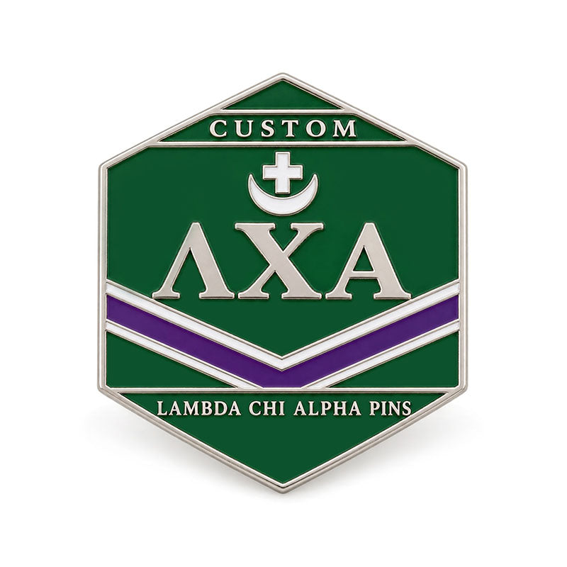 Silver-tone custom Lambda Chi Alpha pin with detailed enamel fraternity emblem