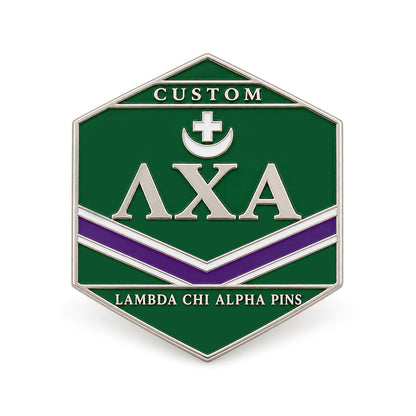 Silver-tone custom Lambda Chi Alpha pin with detailed enamel fraternity emblem