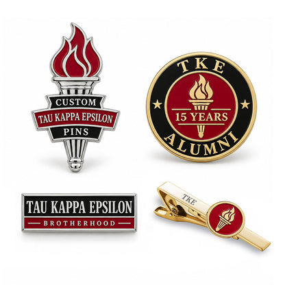 Custom Tau Kappa Epsilon pin displayed in a black presentation case