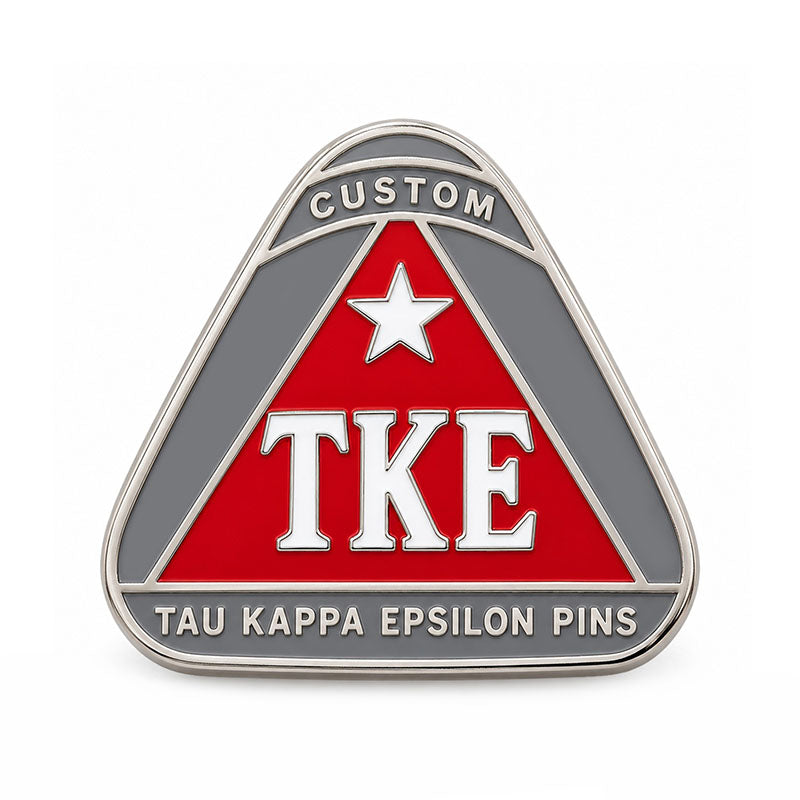 Silver-tone custom Tau Kappa Epsilon pin with detailed enamel fraternity emblem