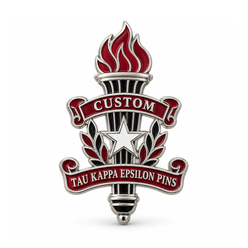 Gold-tone custom Tau Kappa Epsilon pin with detailed enamel fraternity emblem