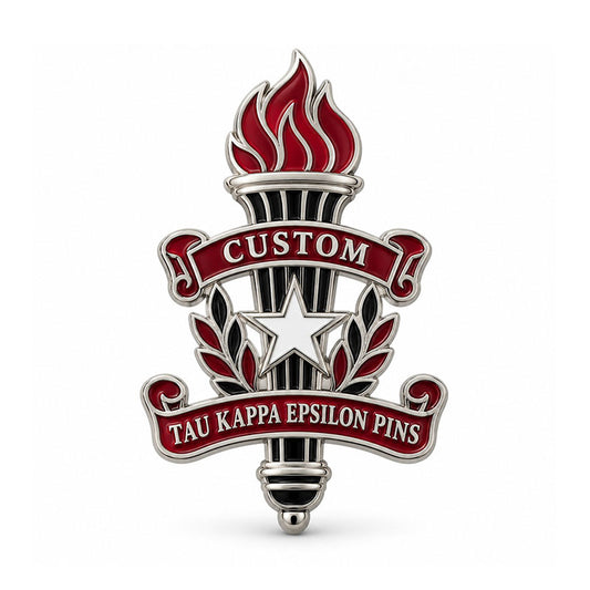 Gold-tone custom Tau Kappa Epsilon pin with detailed enamel fraternity emblem