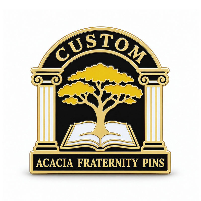 Gold-tone custom Acacia fraternity pin with detailed enamel fraternity emblem