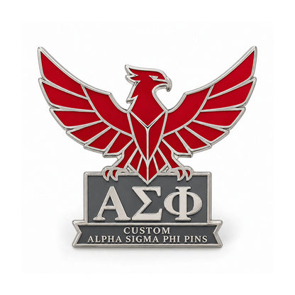Silver-tone custom Alpha Sigma Phi pin with detailed enamel fraternity emblem