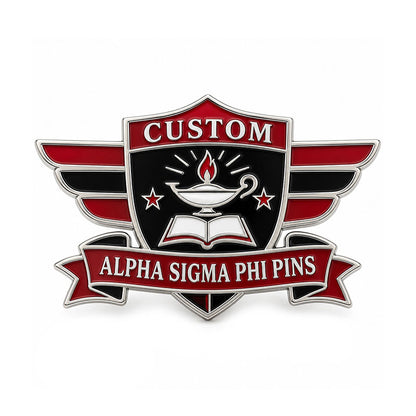 Gold-tone custom Alpha Sigma Phi pin with detailed enamel fraternity emblem