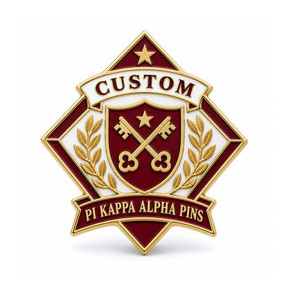 Gold-tone custom Pi Kappa Alpha pin with detailed enamel fraternity emblem