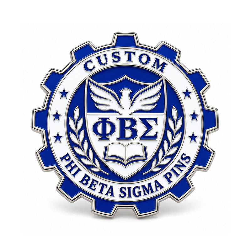 Gold-tone custom Phi Beta Sigma pin with detailed enamel fraternity emblem