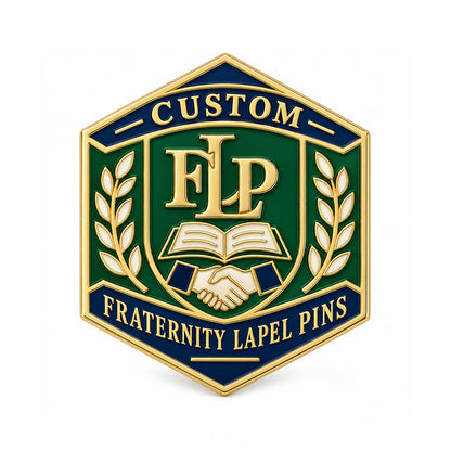 Gold-tone custom fraternity lapel pin with detailed enamel fraternity emblem