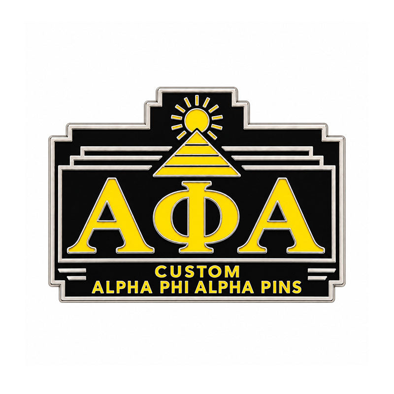 Silver-tone custom Alpha Phi Alpha pin with detailed enamel fraternity emblem