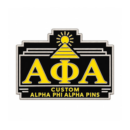 Silver-tone custom Alpha Phi Alpha pin with detailed enamel fraternity emblem