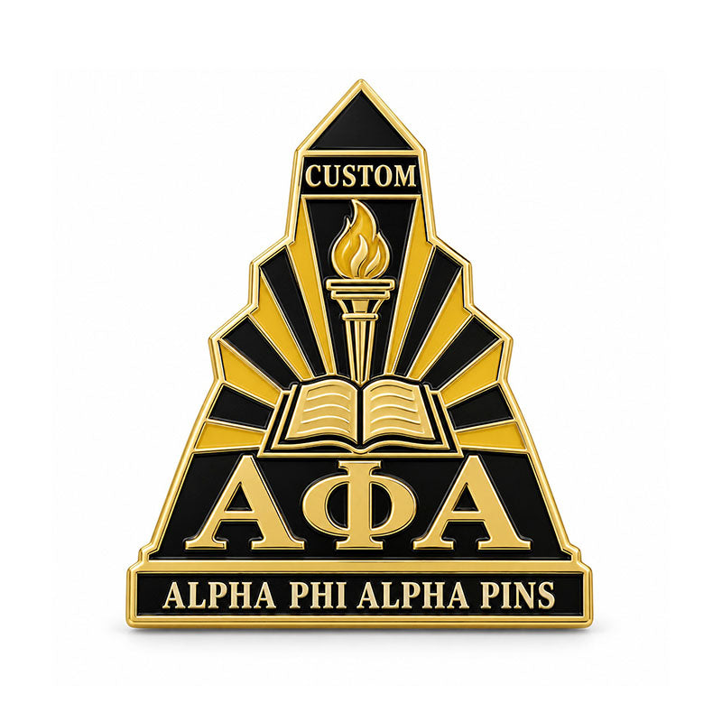 Gold-tone custom Alpha Phi Alpha pin with detailed enamel fraternity emblem