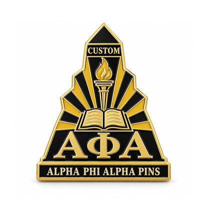 Gold-tone custom Alpha Phi Alpha pin with detailed enamel fraternity emblem