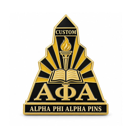 Gold-tone custom Alpha Phi Alpha pin with detailed enamel fraternity emblem