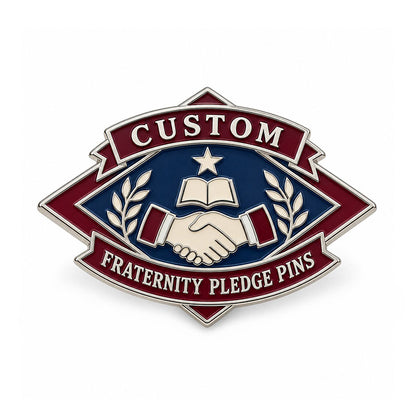 Gold-tone custom fraternity pledge pin with detailed enamel fraternity emblem