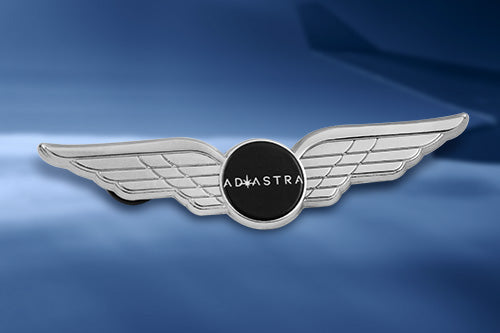 Custom Pilot Wings Pin Silver With Detailed Metal Wings And Circular Center Featuring Custom AD ASTRA Text