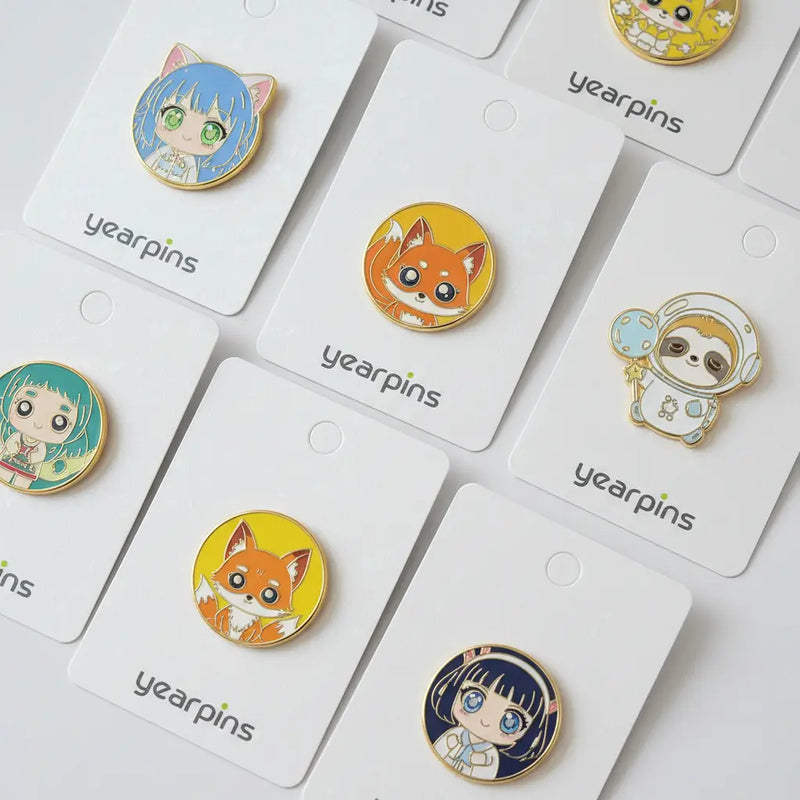 Cute cartoon animal personalized enamel pins attached to custom backing cards for professional enamel pin packaging.