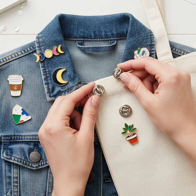 Options like magnetic enamel pin backs or locking metal clutches improve wearability on jackets, bags, and enamel pin boards.
