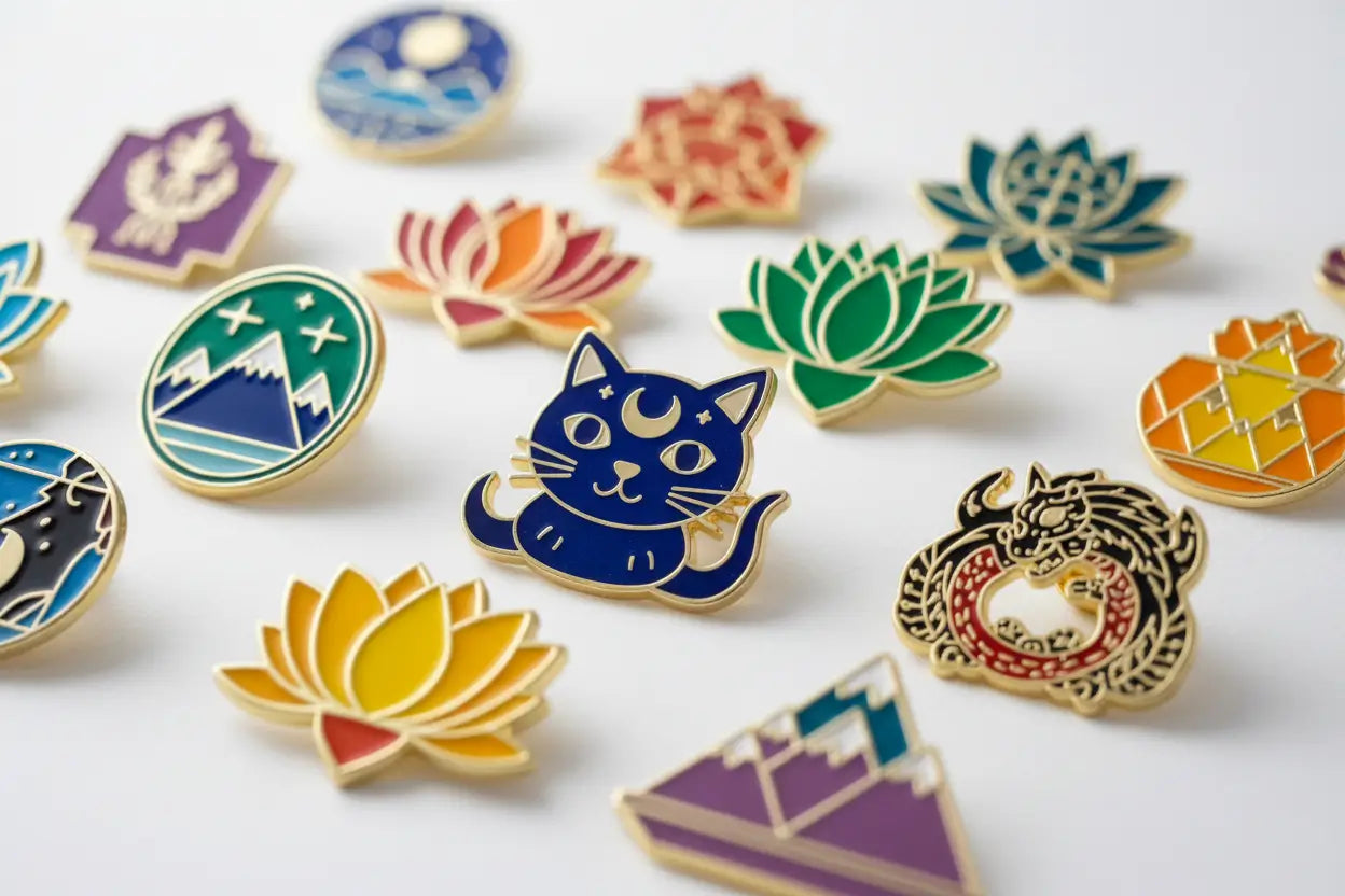 Colorful custom pins with various designs