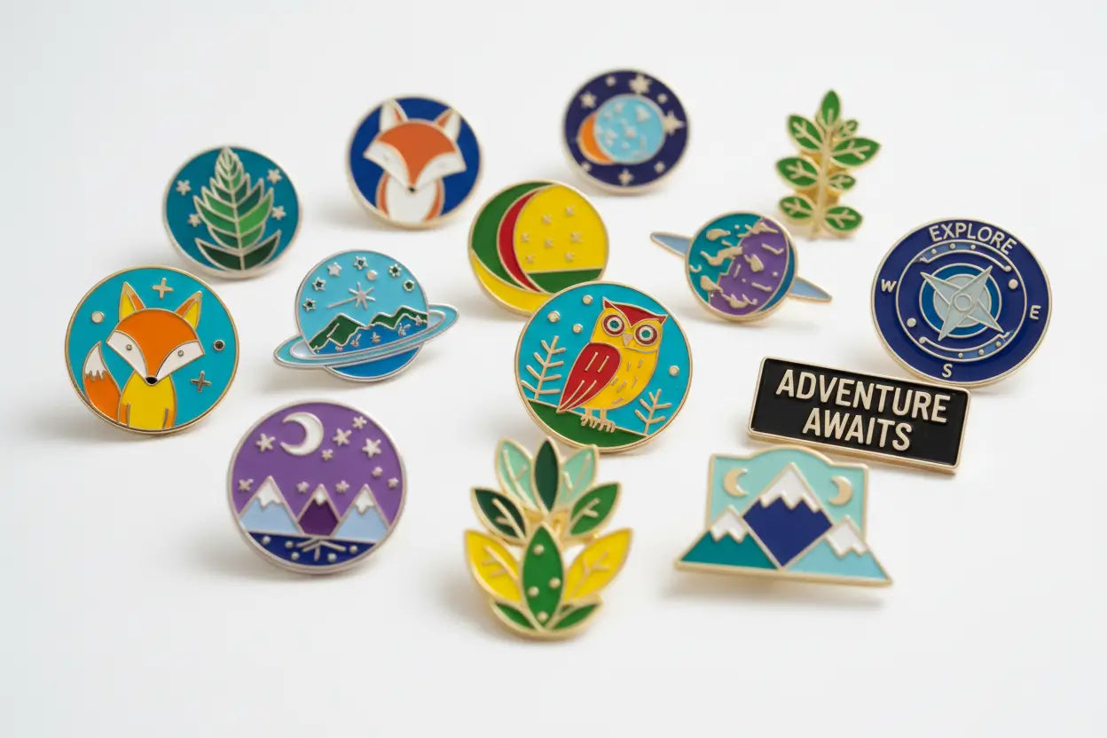 Premium custom enamel pins with colorful enamel finish and detailed craftsmanship