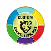 A custom lenticular lapel pin that changes image or creates a 3D illusion when moved, shown as a GIF.