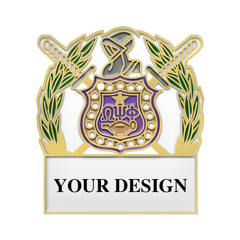 Gold Fraternity Pin with Custom Design; Omega Psi Phi; Laurel Leaf