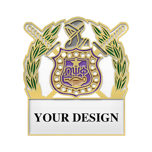 Gold Fraternity Pin with Custom Design; Omega Psi Phi; Laurel Leaf