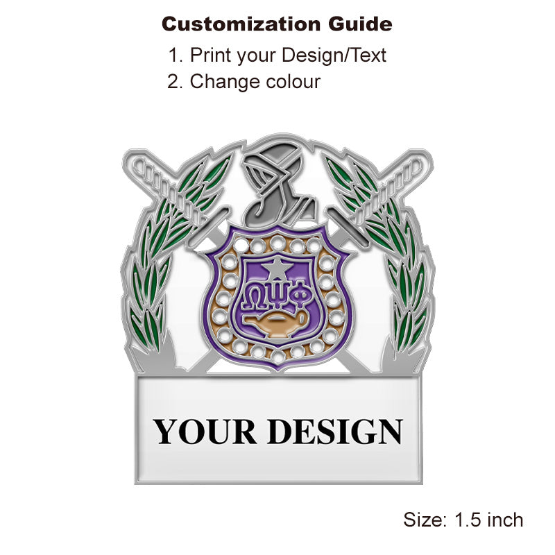 Silver Fraternity Pin with Custom Design; Omega Psi Phi; Laurel Leaf