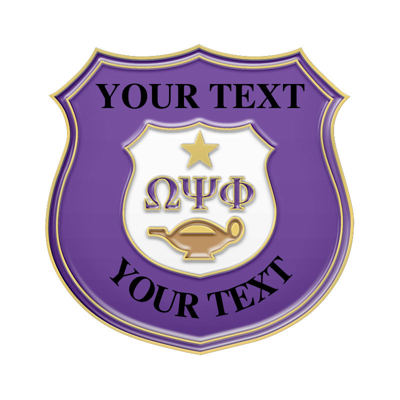 Gold Fraternity Pin with Custom Design; Omega Psi Phi; Shield shape