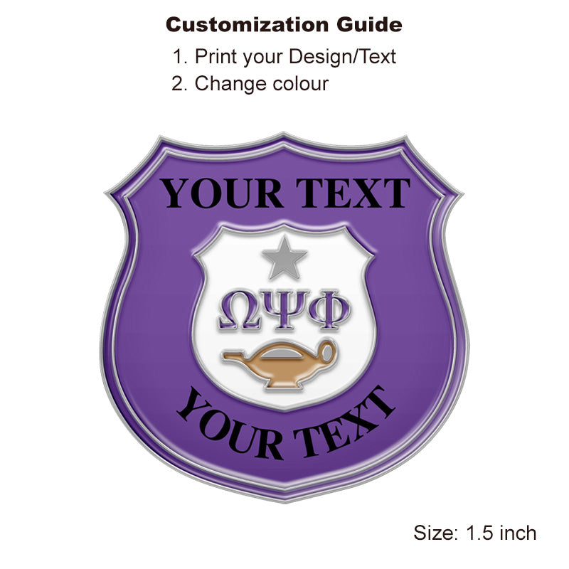 Silver Fraternity Pin with Custom Design; Omega Psi Phi; Shield shape