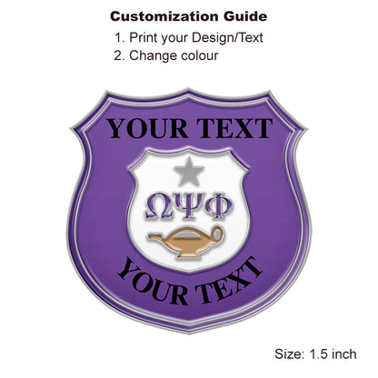 Silver Fraternity Pin with Custom Design; Omega Psi Phi; Shield shape