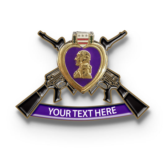 Purple Heart Pins with Custom Text - Army Cross Pistol