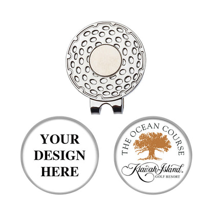 Metal golf hat clip with a customizable  logo or text.