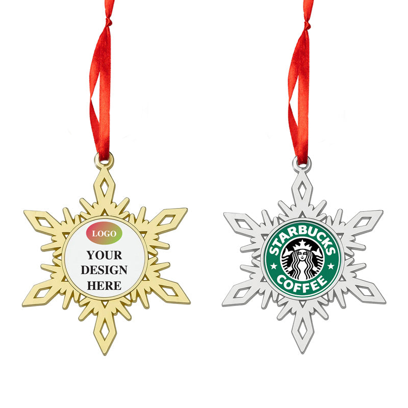 Silver Gold Snowflake Christmas Ornaments, Personalized Snowflake Christmas Ornaments, Metal Printed