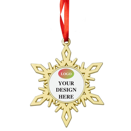 Gold Snowflake Christmas Ornaments, Personalized Snowflake Christmas Ornaments, Metal Printed