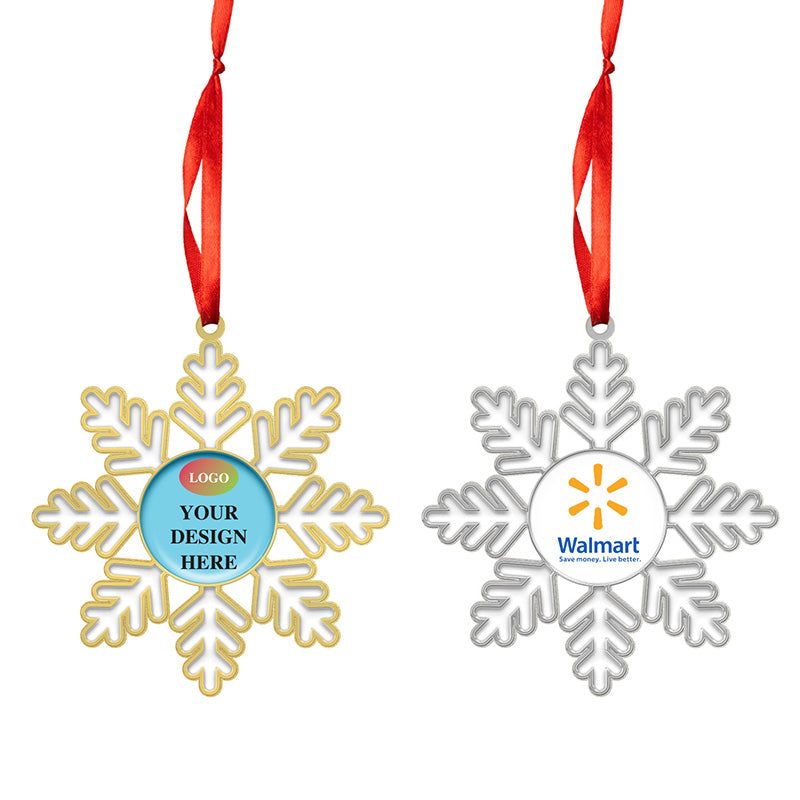 Silver Gold Metal Christmas Ornaments, Metal Snowflake Christmas Ornaments with Custom Company Logo