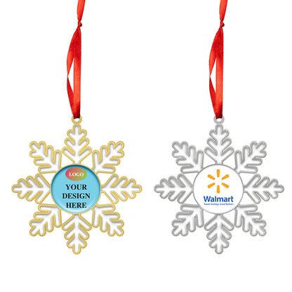 Silver Gold Metal Christmas Ornaments, Metal Snowflake Christmas Ornaments with Custom Company Logo
