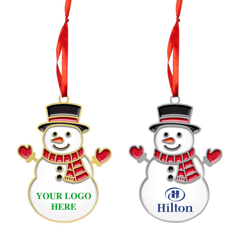 Silver Gold Personalized Snowman Ornaments, Personalized Metal Snowman Christmas Ornament