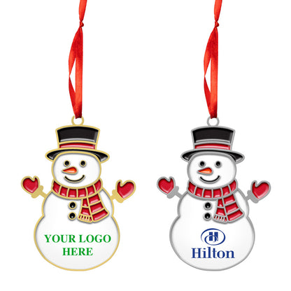 Silver Gold Personalized Snowman Ornaments, Personalized Metal Snowman Christmas Ornament