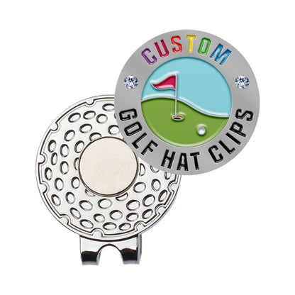 Magnetic golf hat clip that holds a ball marker, keeping it secure and accessible on your hat.​