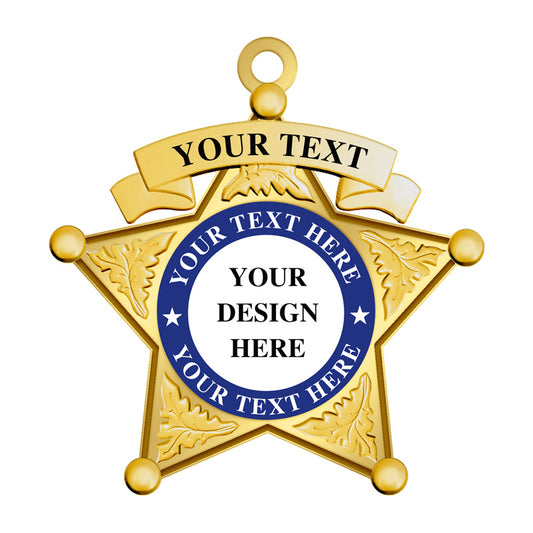 Gold Mini Sheriff Star Charm Badge with UV center, perfect for collectible sheriff charms, cosplay, or youth cadet mini badge tokens