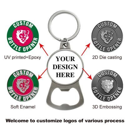 silver bottle cap opener keychain for promotional use or gifting with 4 custom LOGO options