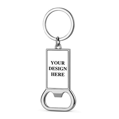silver metal keychain with bottle opener function, durable and compact